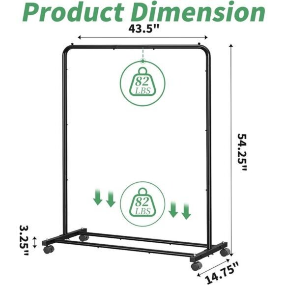 rolling garment rack with shelves clothing organizer hanging clothes stand black - Picture 2 of 7